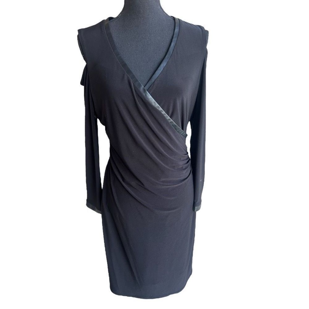 Laundry Women's Wrap Front Cold Sholder Long Sleeves Dress Black Size L